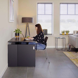 Ideaal voor thuis- en/of flexwerkplekken Alle functionaliteiten van een zit-sta-bureau, compact en functioneel